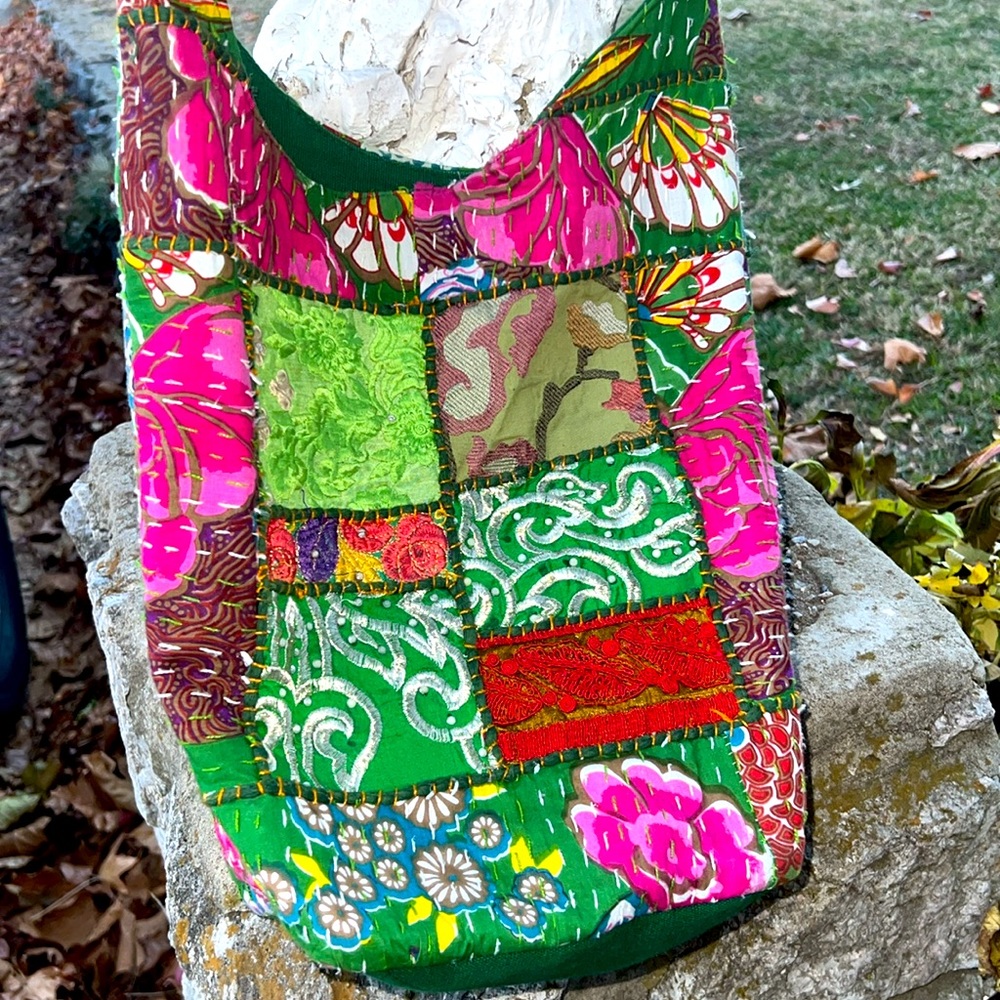 EUC Tribe Azure Handmade Embroidered Hobo Floral Boho Shoulder Bag Handmade - Picture 2 of 12